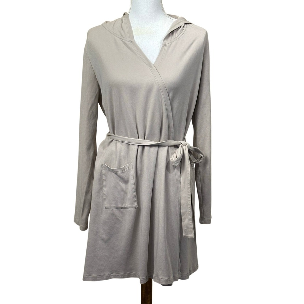 Eileen Fisher Garnet Hill Hooded Robe XS Cotton Jersey Wrap Timeless Loungewear